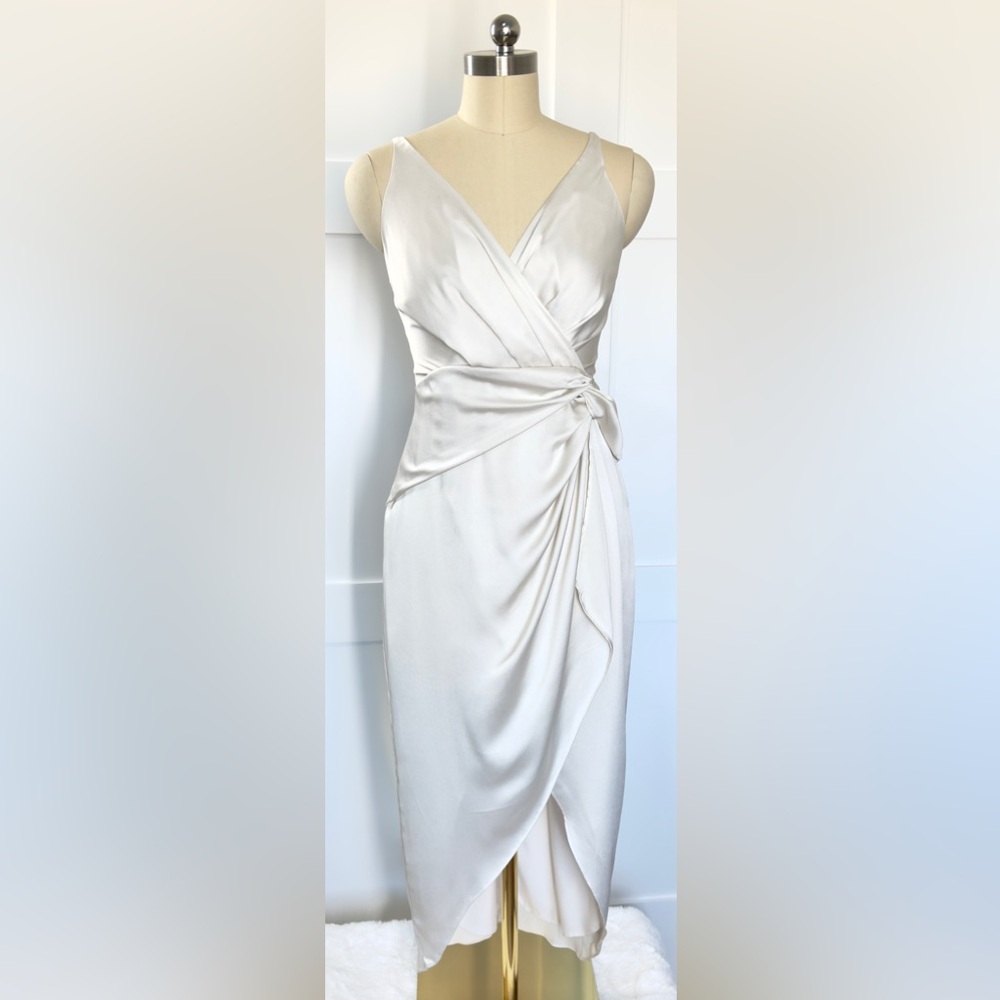 NWT EXPRESS SATIN FAUX WRAP TIE WAIST HI-LO MIDI DRESS